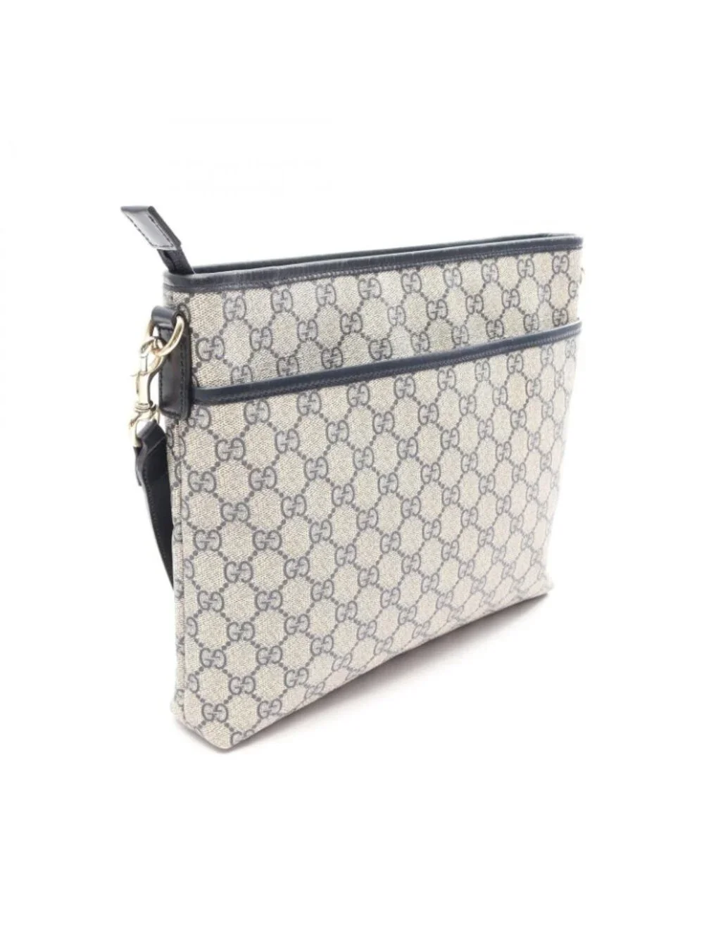 Gucci Shoulder Bag GG Supreme Beige Navy Canvas Leather